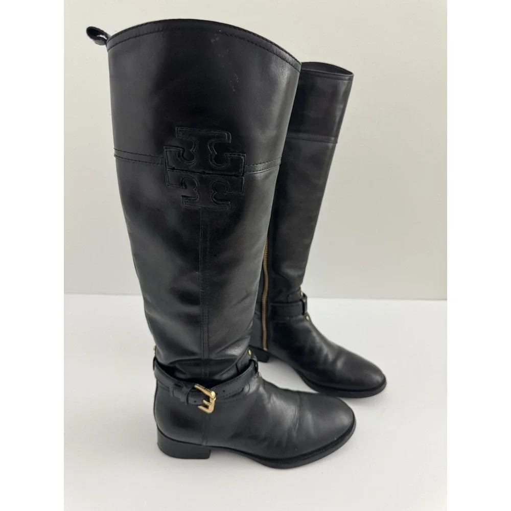 Tory Burch Blaire Size 6 M‎ Leather Womens Riding Boots Black